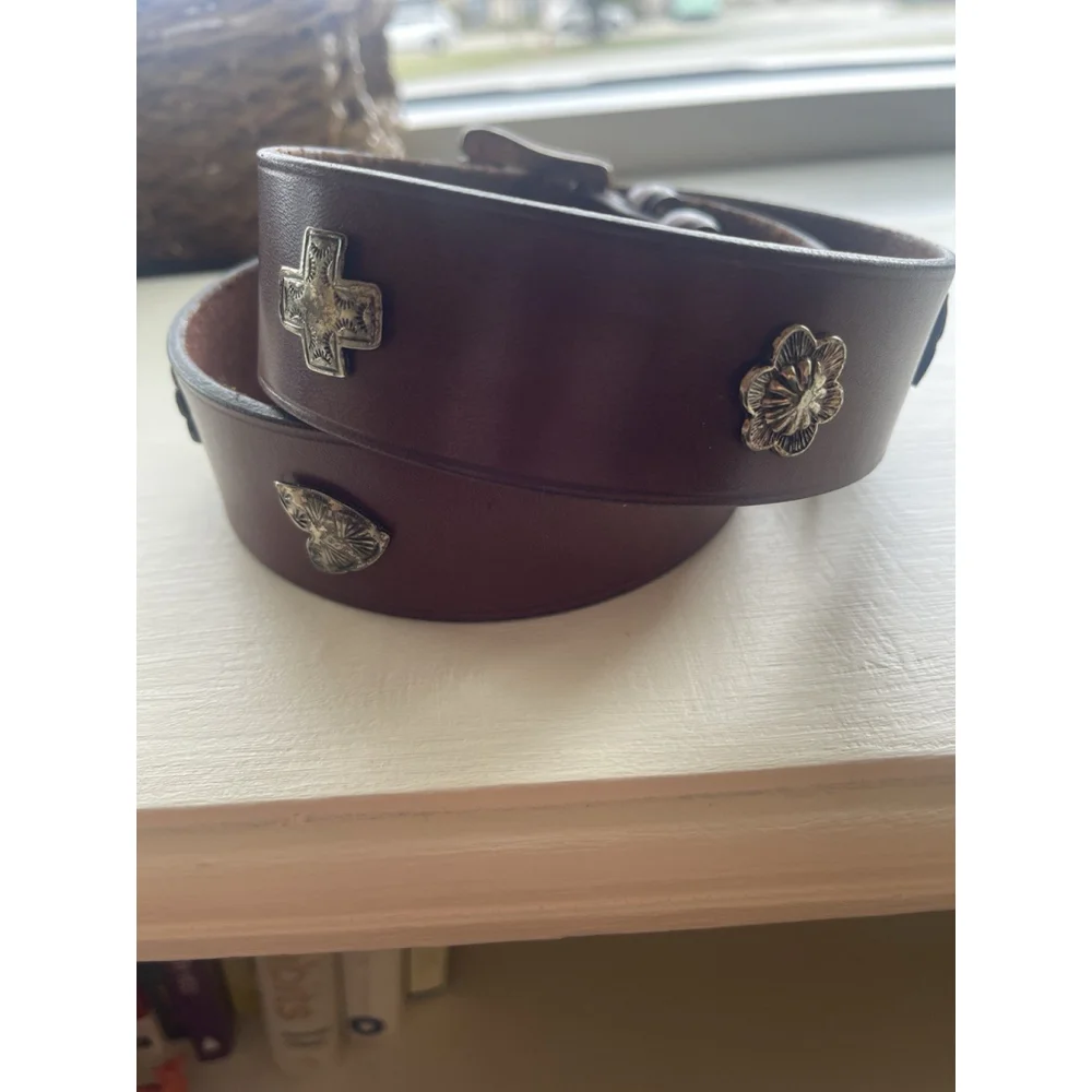Vtg Neiman Marcus Brown Leather Western Concho Style Belt 34 Silver Buckle